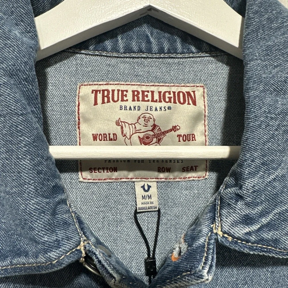 True Religion JESSE SN Trucker Jacket Men's M Medium Wash Denim Chest Pockets‎